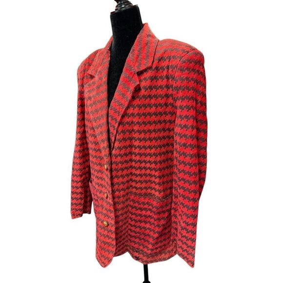 The Limited Women's 100% Leather Red Houndstooth Blazer Jacket Lined Size M - Picture 7 of 15